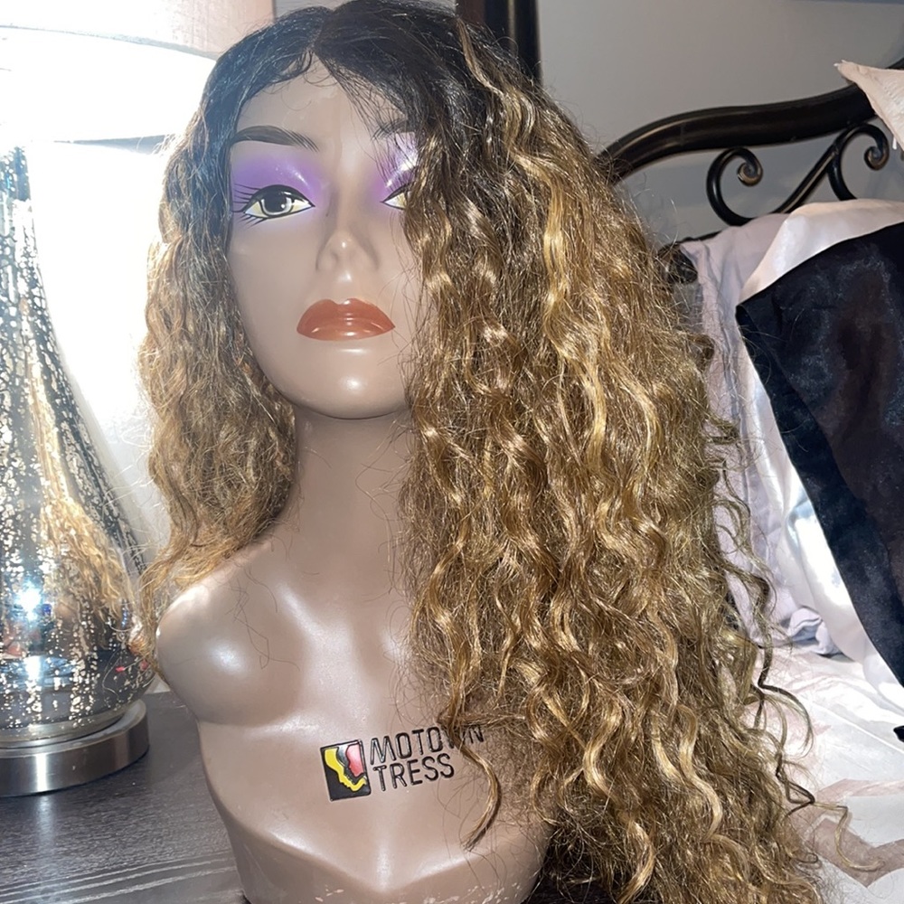 Blonde/Dark brown curly Human Hair Mix wig